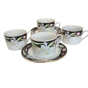 Fine China Porcelain Vanessa by Fairfield 8 Pieces 4 Flat Cups 4 Saucers NIB